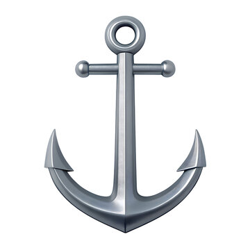 Shiny metallic anchor with textured surface isolated on transparent background