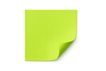 Fototapete - Blank lime green sticky note with curled corner on a transparent background, creating space for text or design