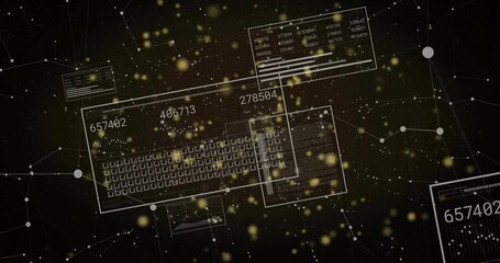Aufkleber - On start UI emerging with grid updating, panels updating and particles drifting representing data