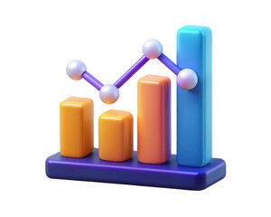 Fototapete - Abstract 3d render of a colorful growth chart showing increasing business statistics and financial data representing success and progress in a modern style with orange and on transparent background