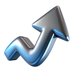 Fototapete - Shiny metallic blue arrow 3d render upward trend growth success progress rising graphic design element business finance chart statistics goal icon sales curve angle future on transparent background