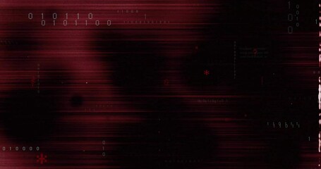 Poster - Starting deep red background pulsing glitch, binary drifting, namespace sweeping, code pulsing cyan