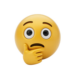Poster - Thoughtful thinking emoji with hand on chin contemplating a serious question or idea isolated on transparent background