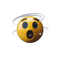Poster - Surprised and dizzy yellow emoji with swirling lines and sparkling stars conveying shock and disorientation isolated on transparent background