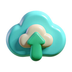 Aufkleber - Cartoon cloud upload icon 3d render pastel colors green turquoise cream digital data storage technology internet cloud computing network graphic design element save file cute on transparent background