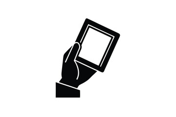 Fototapete - Hand Holding Tablet Device Black Silhouette on White Background