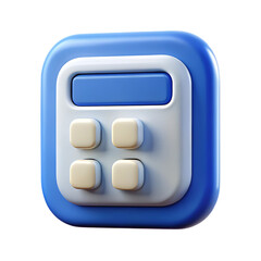 Poster - A blue and white 3d calculator icon is isolated on transparent background