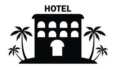 Poster - Hotel icon. Modern and editable hotel silhouette symbol illustration website design. Simple black filled hotel icon symbol isolated on white background. Vector illustration. EPS 10