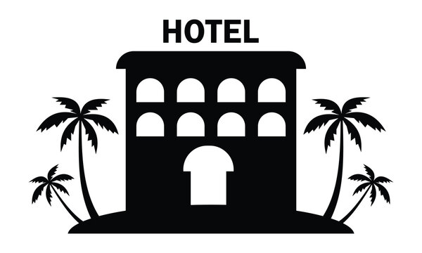 Hotel icon. Modern and editable hotel silhouette symbol illustration website design. Simple black filled hotel icon symbol isolated on white background. Vector illustration. EPS 10