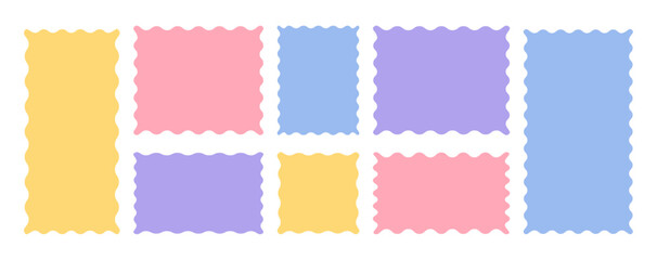 Poster - Pastel colored rectangular frame boxes, scallop border shapes collection. Doodle forms with corrugated wavy edges. 