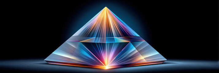 Poster - Prism pyramid with colorful light reflections on black background creating glowing effect