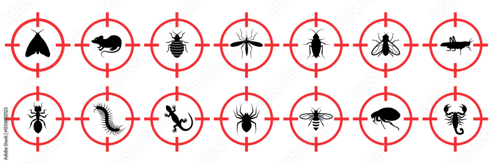 Pest control. Insects icon set. Insect repellent label product ...