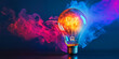 © Uttara Graphic - Glowing incandescent light bulb surrounded by swirling pink and blue smoke