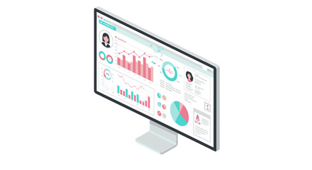 Poster - Data analytics dashboard vector illustration for business insights in isometric style