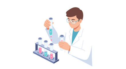 Poster - Scientist in laboratory experiment vector illustration for science education and research in flat style