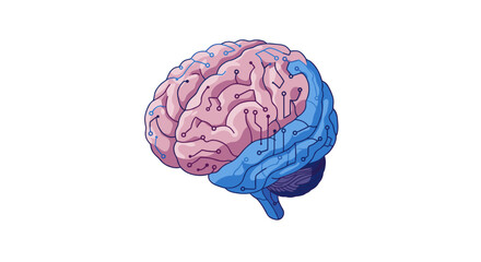 Poster - Futuristic technology brain vector illustration for science and education in digital art style