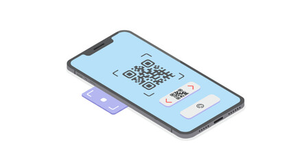 Poster - Qr code payment technology in modern smartphone vector illustration for digital finance design