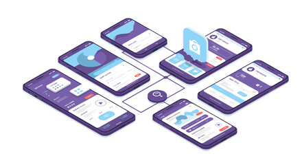 Poster - Futuristic mobile app ui design vector illustration for digital development and user experience concepts