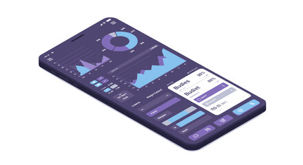 Poster - Mobile data analytics dashboard vector illustration for app design in isometric style