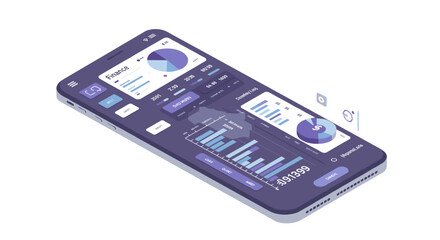 Poster - Isometric finance app vector illustration: mobile ui design for analytics dashboard
