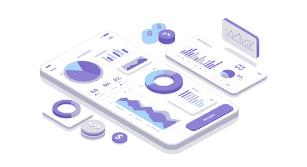 Poster - Isometric financial data analysis vector illustration for business dashboard design