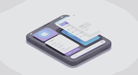 Poster - Mobile app interface design vector illustration, isometric style for ui ux projects