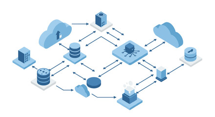 Poster - Cloud computing network diagram vector illustration for technology infographic design in isometric style