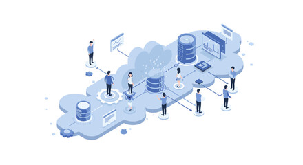 Poster - Cloud computing concept vector illustration for technology and data management design in isometric style