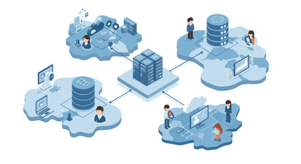 Poster - Network security system connections vector illustration in isometric style for tech posters