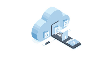 Poster - Cloud computing data transfer concept for mobile applications | isometric vector illustration