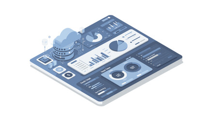 Poster - Isometric cloud computing dashboard vector illustration for data analysis design