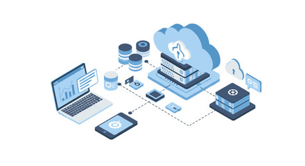 Poster - Cloud computing network technology isometric vector illustration for digital infrastructure design