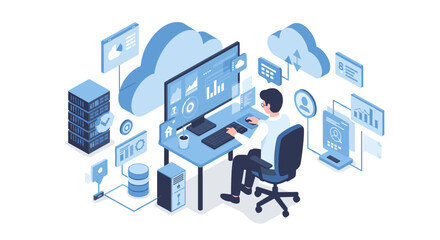 Poster - Cloud computing vector illustration for modern business solutions in isometric style