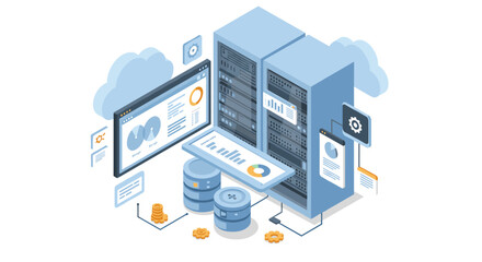 Poster - Data center technology in isometric vector illustration for it solutions and digital infrastructure design