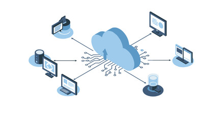 Poster - Cloud computing network concept vector illustration for it and digital solutions in isometric style