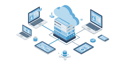 Poster - Cloud computing network vector illustration for technology communication design in isometric style
