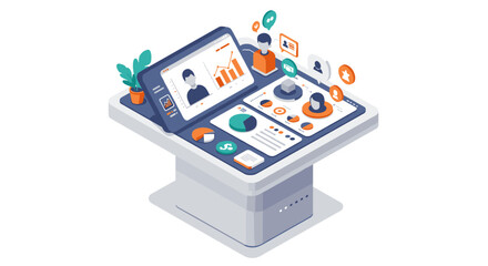 Poster - Isometric digital dashboard vector illustration for data analysis and presentation design