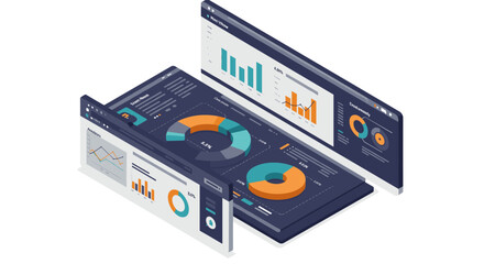 Poster - Isometric vector illustration of business analytics dashboard design for data visualization