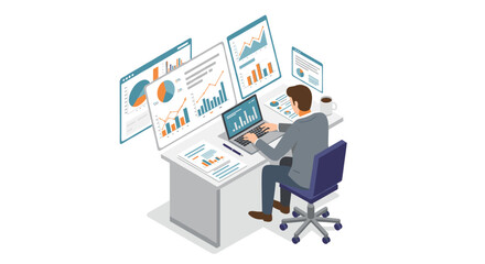 Poster - Business analysis and data analytics vector illustration in isometric style for design and print