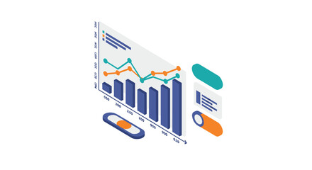 Poster - Isometric data analysis vector illustration for financial reports
