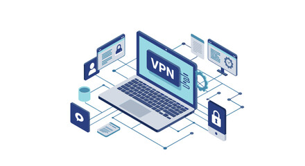 Poster - Isometric cybersecurity concept with vpn technology for secure digital communication - vector illustration