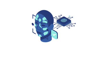 Poster - Futuristic facial recognition technology vector illustration in flat style for innovative design
