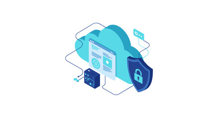 Poster - Cloud security vector illustration: isometric design for tech infrastructure protection