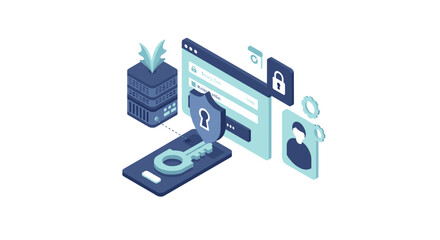 Poster - Cyber security in technology: isometric vector illustration for digital protection and data safety concepts