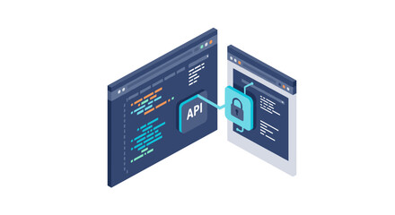 Poster - Api security vector illustration for tech design - isometric style