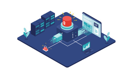Poster - Cybersecurity alert system vector illustration: isometric design for tech poster
