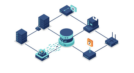 Poster - Data network security concept vector illustration in isometric style for it infrastructure poster design