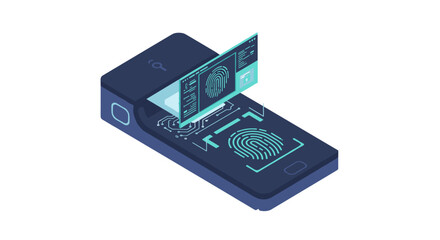 Poster - Biometric technology security digital fingerprint vector illustration in isometric style for modern tech designs