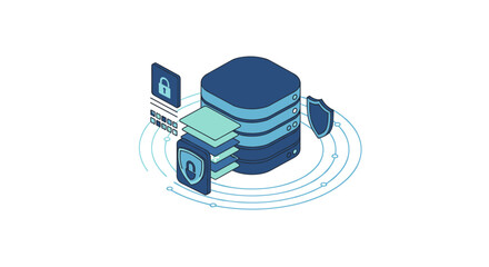 Poster - Isometric cybersecurity vector illustration: data protection for digital security, design for posters and prints
