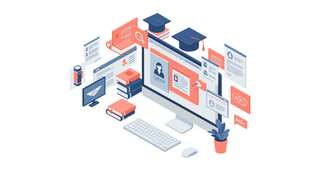 Poster - Online learning platform concept vector illustration for education design in isometric style